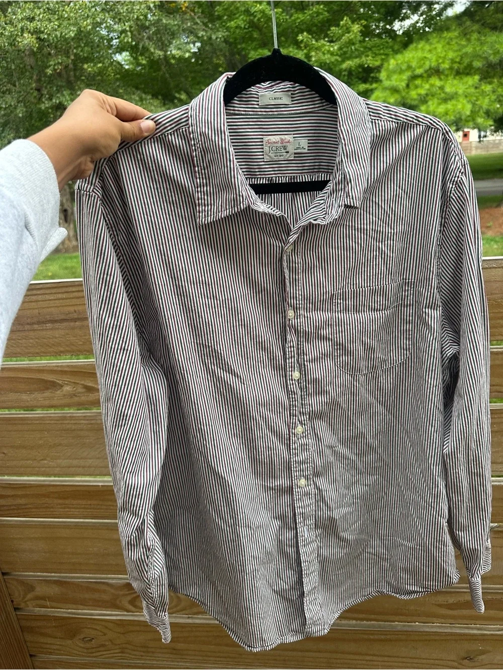 J. Crew Men’s Burgundy and White Striped Button-Down Shirt